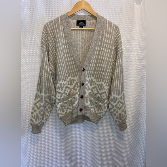 Mens VINTAGE Sears oatmeal and cream buttoned knitted cardigan size Medium - Picture 3 of 12